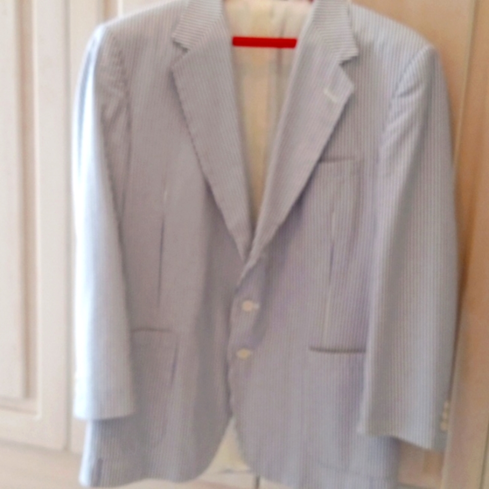 Blue and white searsucker blazer